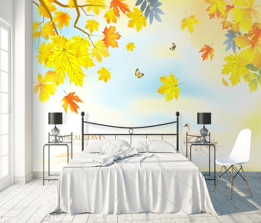 3D Golden Leaves WG45 Wall Murals Wallpaper AJ Wallpaper 2 