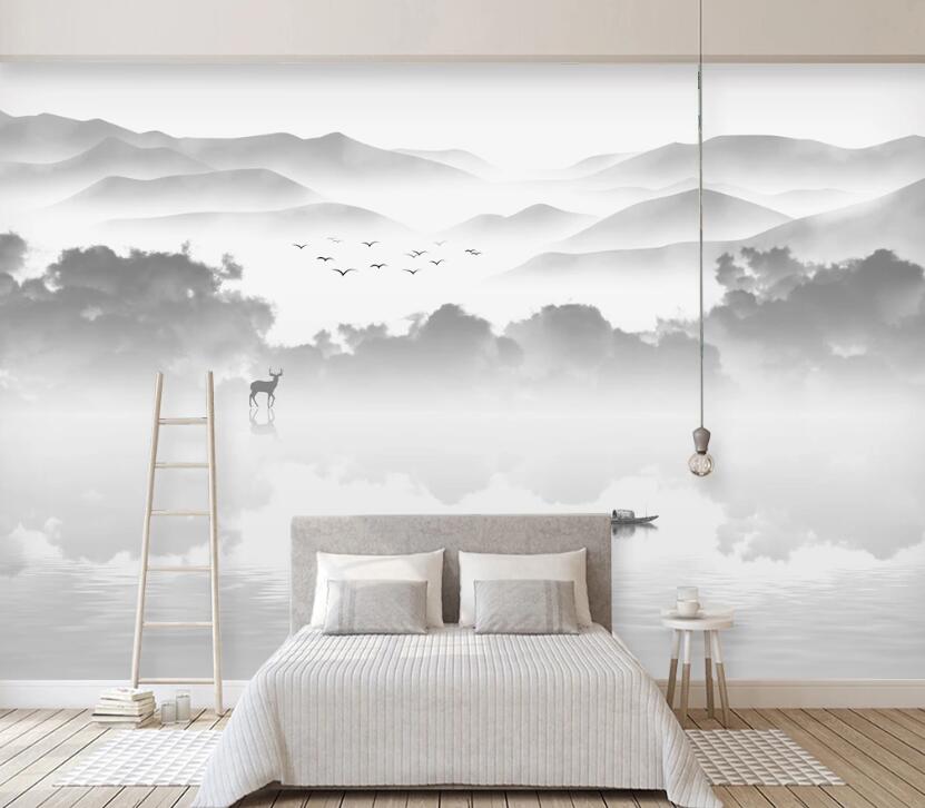 3D Forest Lake Deer WC2406 Wall Murals