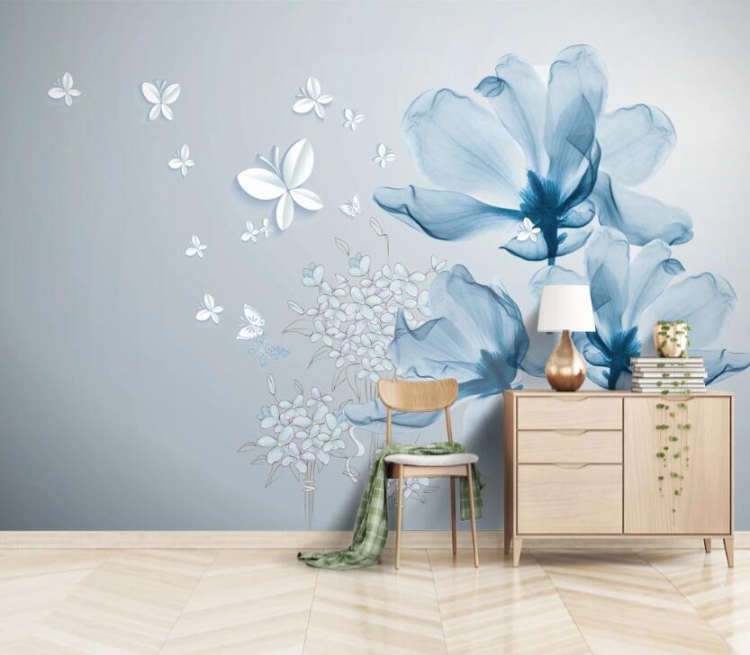 3D Lotus Butterfly WC2395 Wall Murals