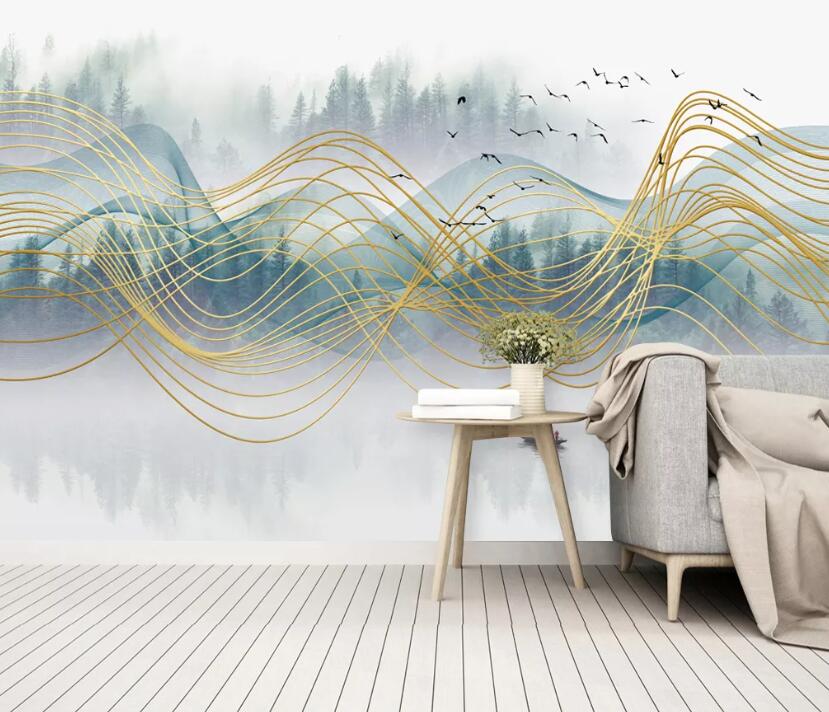 3D Cypress Fog Bird WC2388 Wall Murals