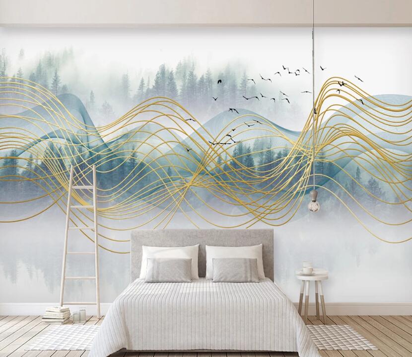 3D Cypress Fog Bird WC2388 Wall Murals