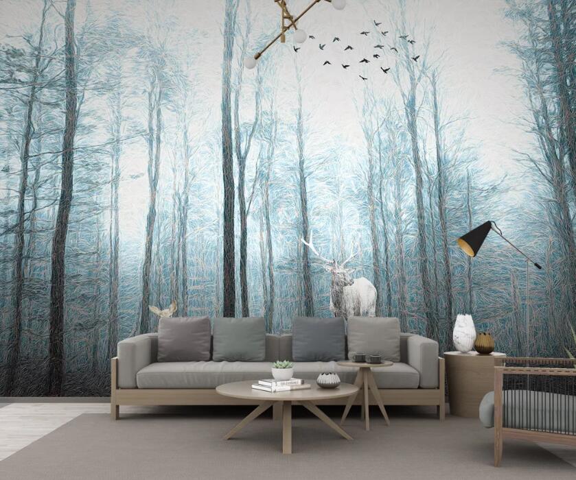 3D Forest Deer Bird WC2364 Wall Murals