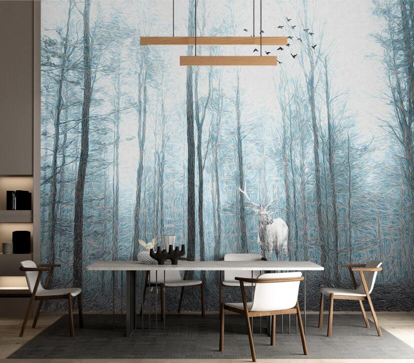 3D Forest Deer Bird WC2364 Wall Murals