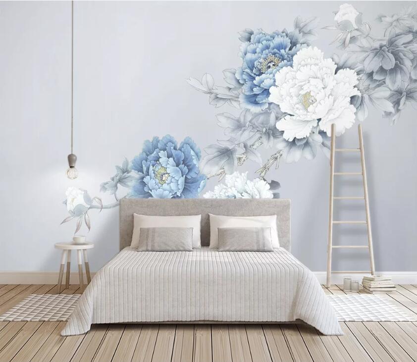 3D Blue Peony WC2362 Wall Murals