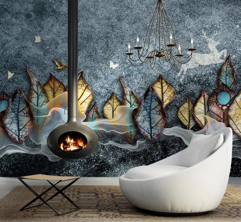 3D Leaf Texture WC2358 Wall Murals