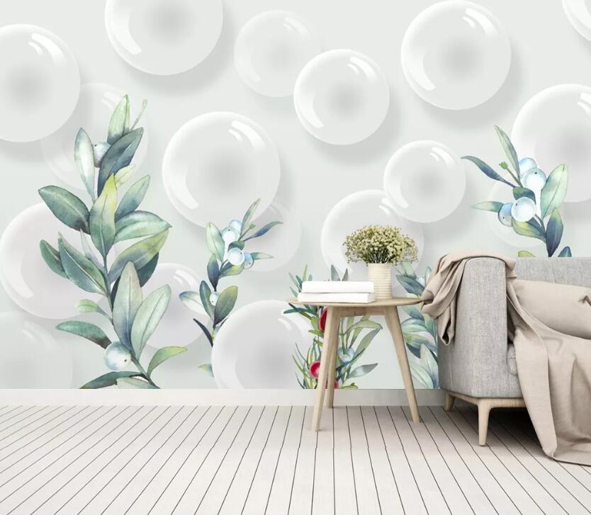 3D Circle Green Leaf WC32 Wall Murals Wallpaper AJ Wallpaper 2 