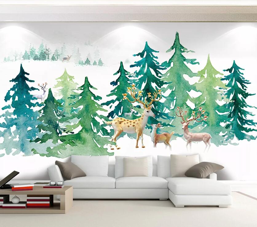 3D Deer Cypress WC2334 Wall Murals