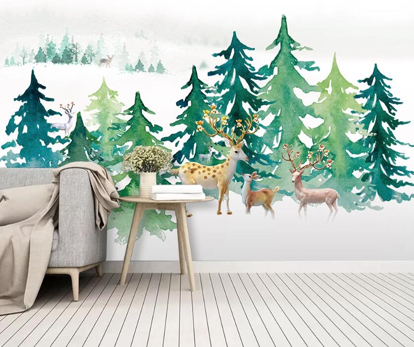 3D Deer Cypress WC2334 Wall Murals