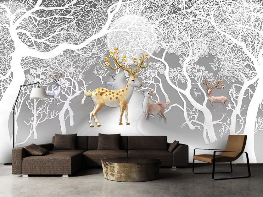 3D Deer Forest WC49 Wall Murals Wallpaper AJ Wallpaper 2 