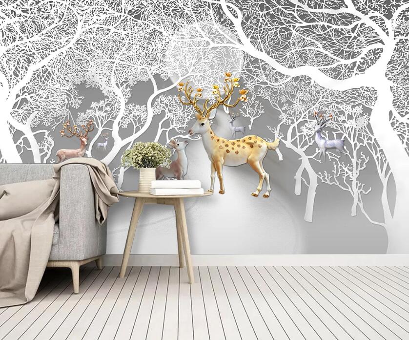 3D Deer Forest WC49 Wall Murals Wallpaper AJ Wallpaper 2 