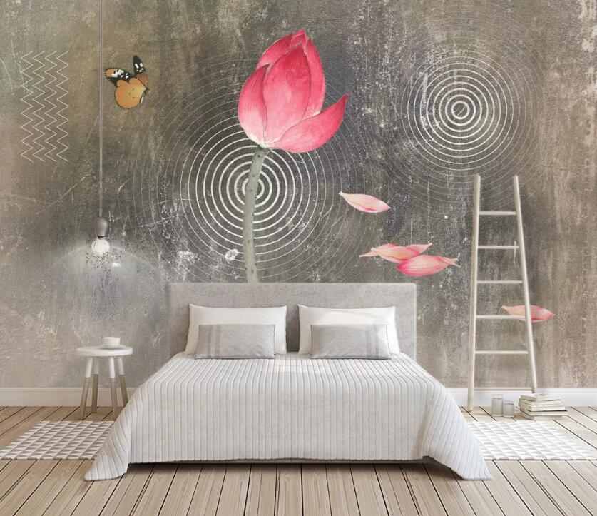 3D Lotus Butterfly WC2291 Wall Murals