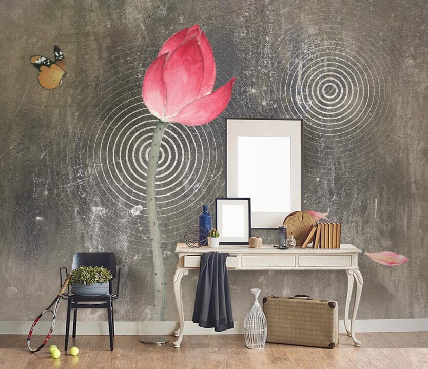 3D Lotus Butterfly WC2291 Wall Murals