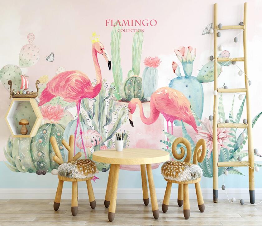 3D Pink Flamingo WC91 Wall Murals Wallpaper AJ Wallpaper 2 