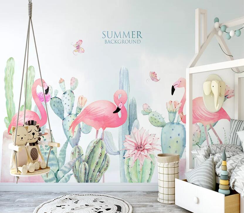 3D Cactus Flamingo WC2272 Wall Murals
