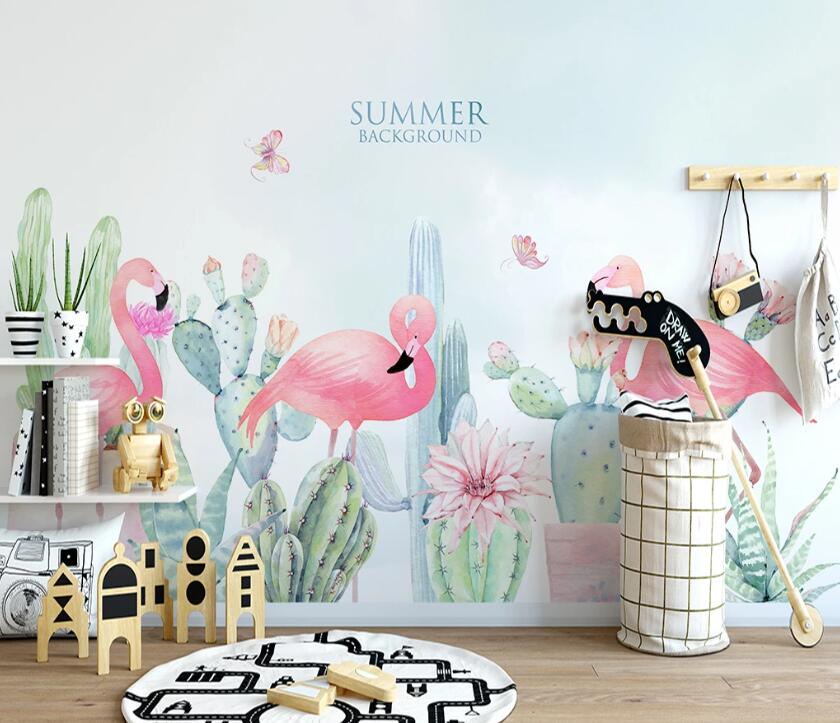 3D Cactus Flamingo WC2272 Wall Murals