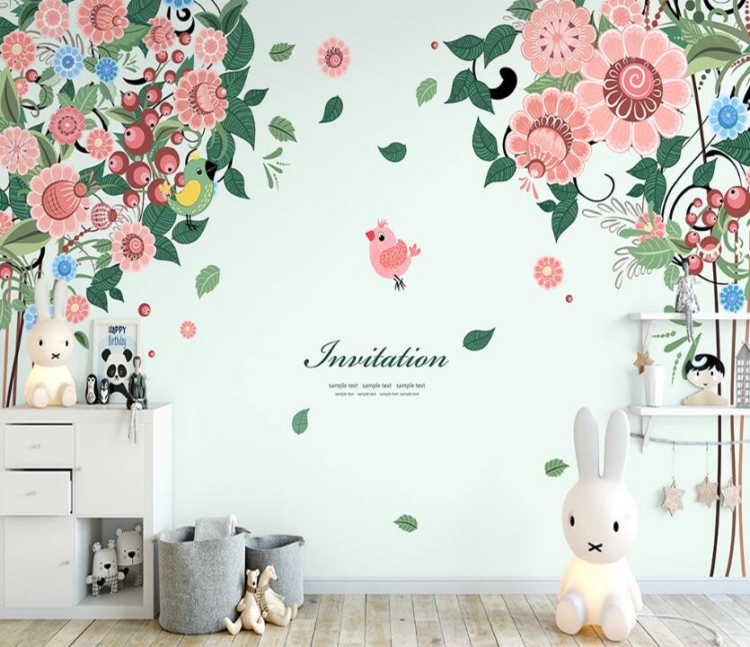 3D Pink Bird WC2241 Wall Murals