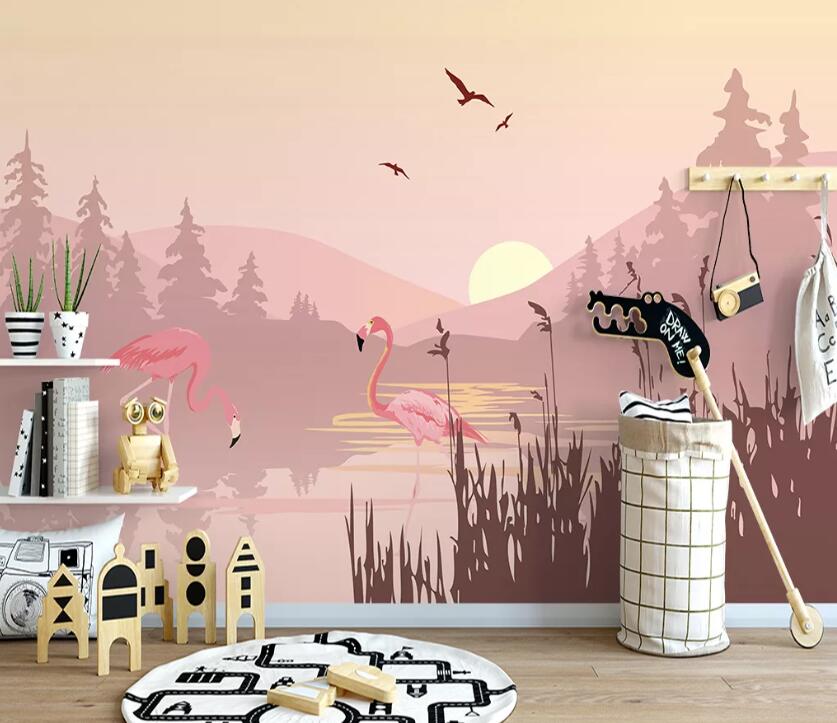 3D Flamingo River WC25 Wall Murals Wallpaper AJ Wallpaper 2 