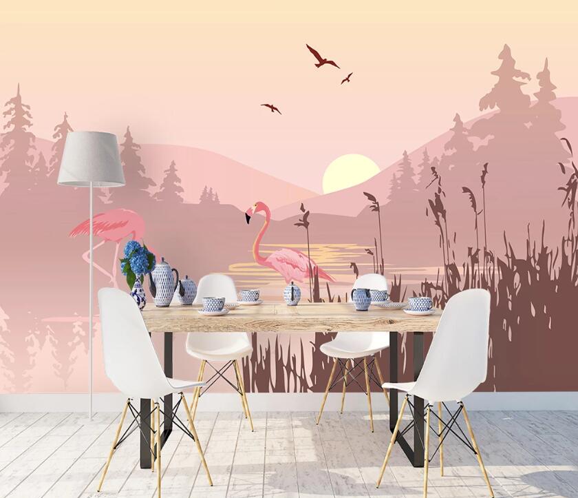 3D Flamingo River WC25 Wall Murals Wallpaper AJ Wallpaper 2 