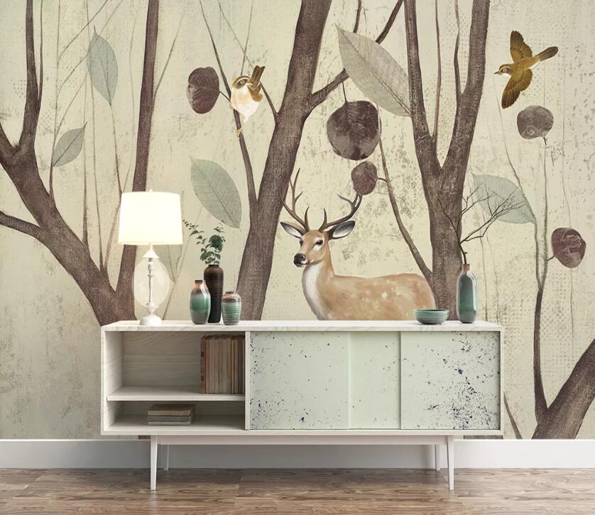 3D Deer Tree Bird WC2177 Wall Murals