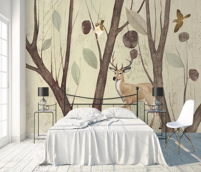 3D Deer Tree Bird WC2177 Wall Murals