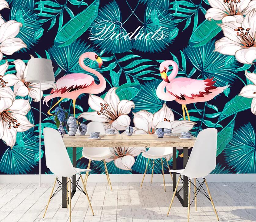 3D Lily Flamingo WC2172 Wall Murals