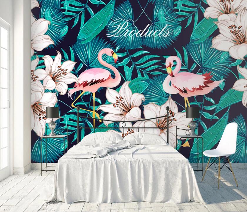 3D Flamingo Leaves WC65 Wall Murals Wallpaper AJ Wallpaper 2 