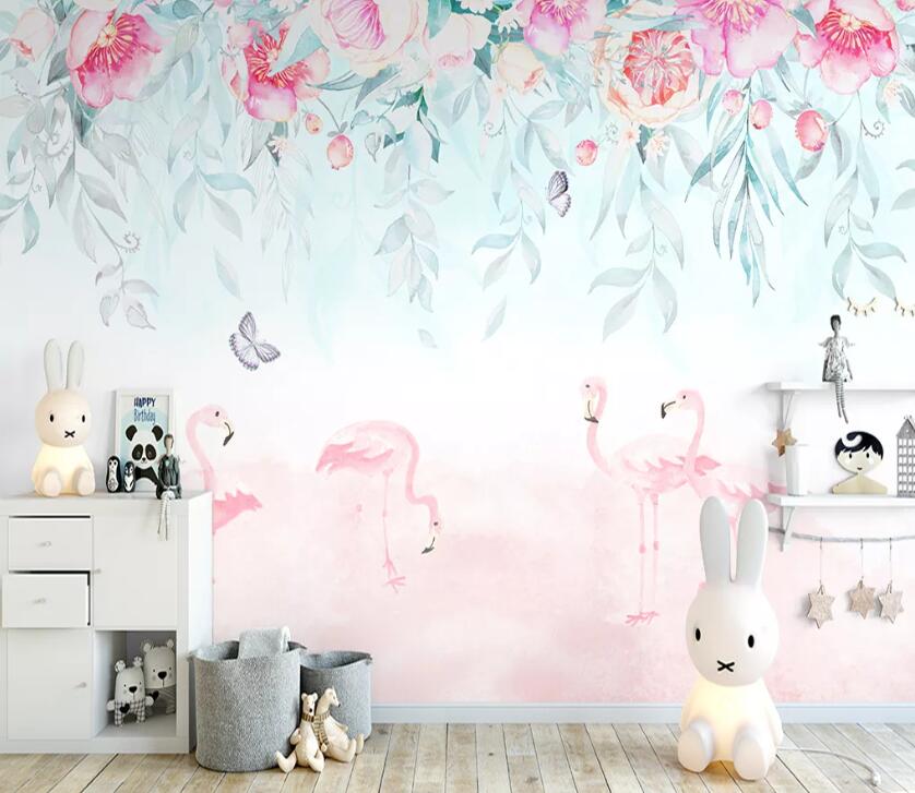 3D Flamingo Flower WC2169 Wall Murals