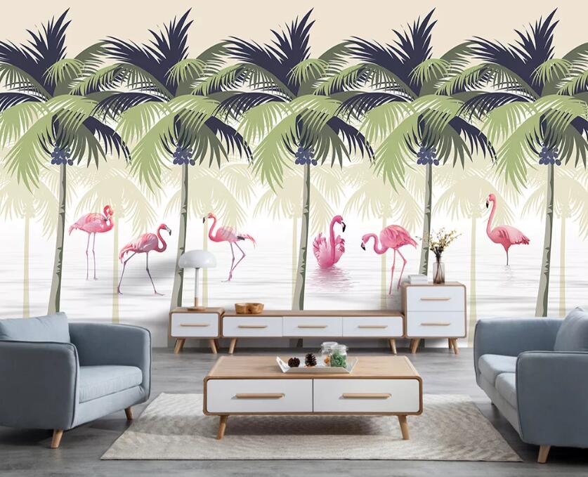 3D Flamingo Forest WC52 Wall Murals Wallpaper AJ Wallpaper 2 