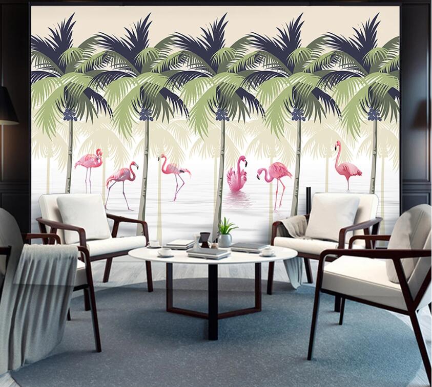 3D Flamingo Forest WC52 Wall Murals Wallpaper AJ Wallpaper 2 