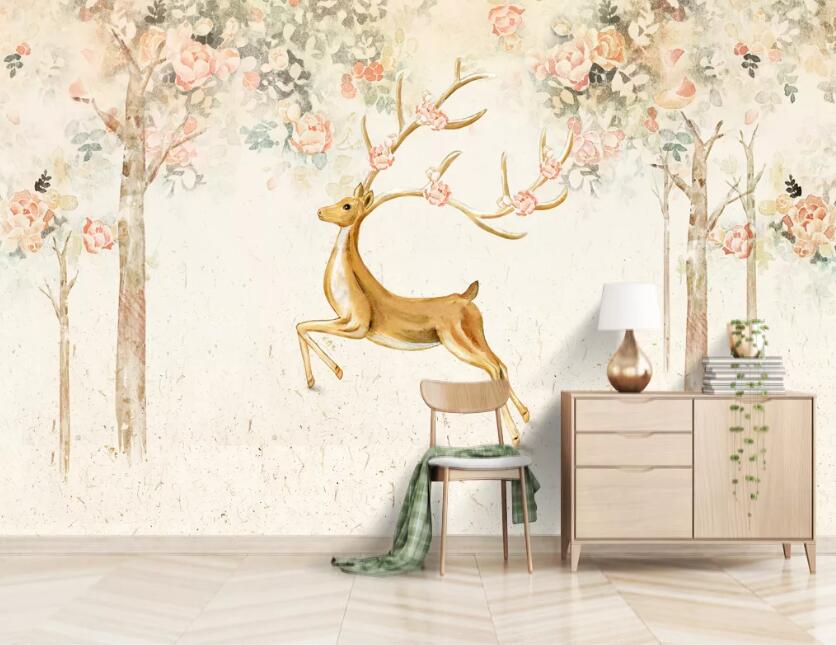 3D Flower Fawn WC26 Wall Murals Wallpaper AJ Wallpaper 2 