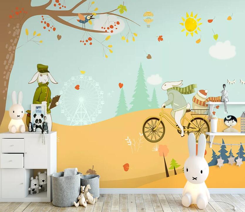 3D Rabbit Riding WC12 Wall Murals Wallpaper AJ Wallpaper 2 