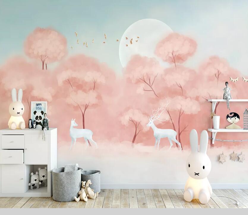 3D Moon Tree Deer WC2111 Wall Murals