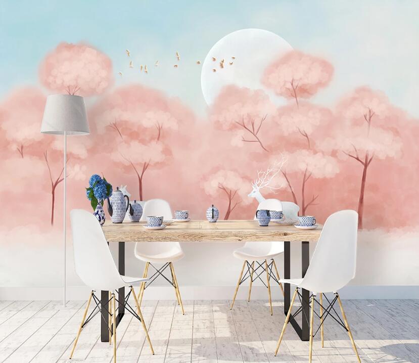 3D Moon Tree Deer WC2111 Wall Murals