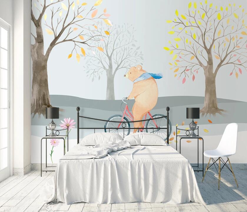 3D Bear Riding Bicycle WC62 Wall Murals Wallpaper AJ Wallpaper 2 