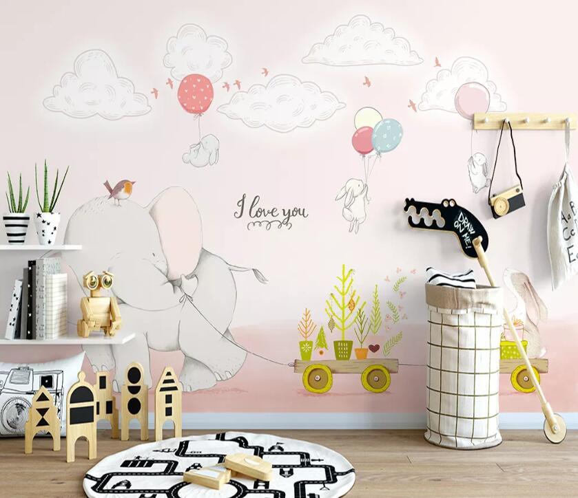 3D Baby Elephant Balloon WC52 Wall Murals Wallpaper AJ Wallpaper 2 