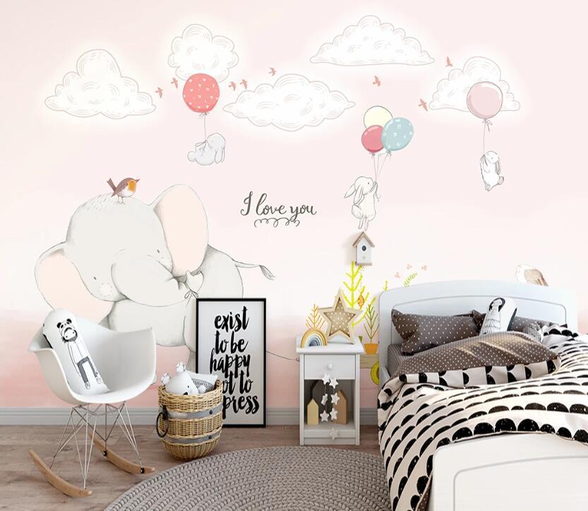 3D Baby Elephant Balloon WC52 Wall Murals Wallpaper AJ Wallpaper 2 