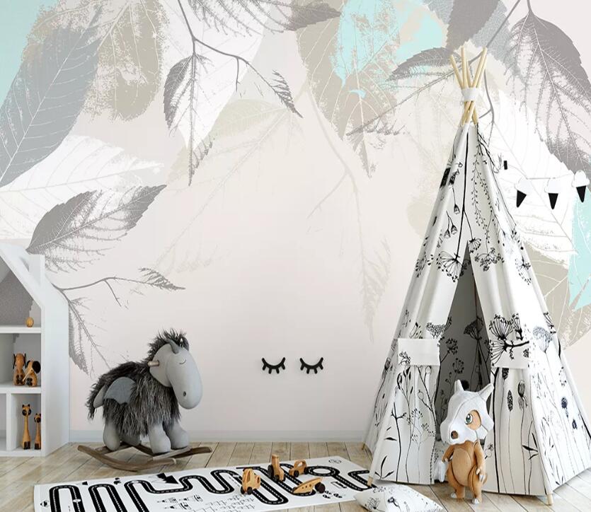 3D Black Leaves WC2094 Wall Murals