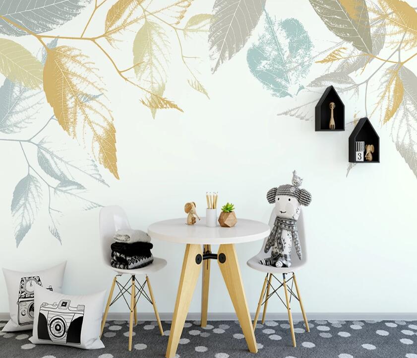 3D Blue Leaves WC2093 Wall Murals