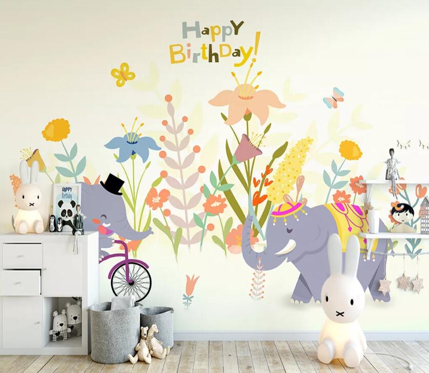 3D Elephant Flower WC33 Wall Murals Wallpaper AJ Wallpaper 2 