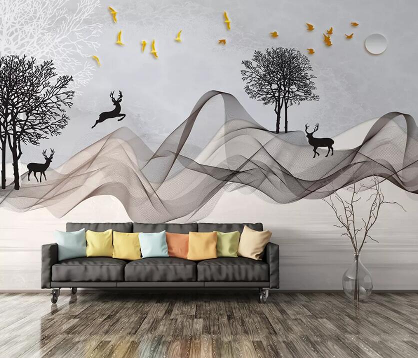 3D Jumping Deer WC2078 Wall Murals