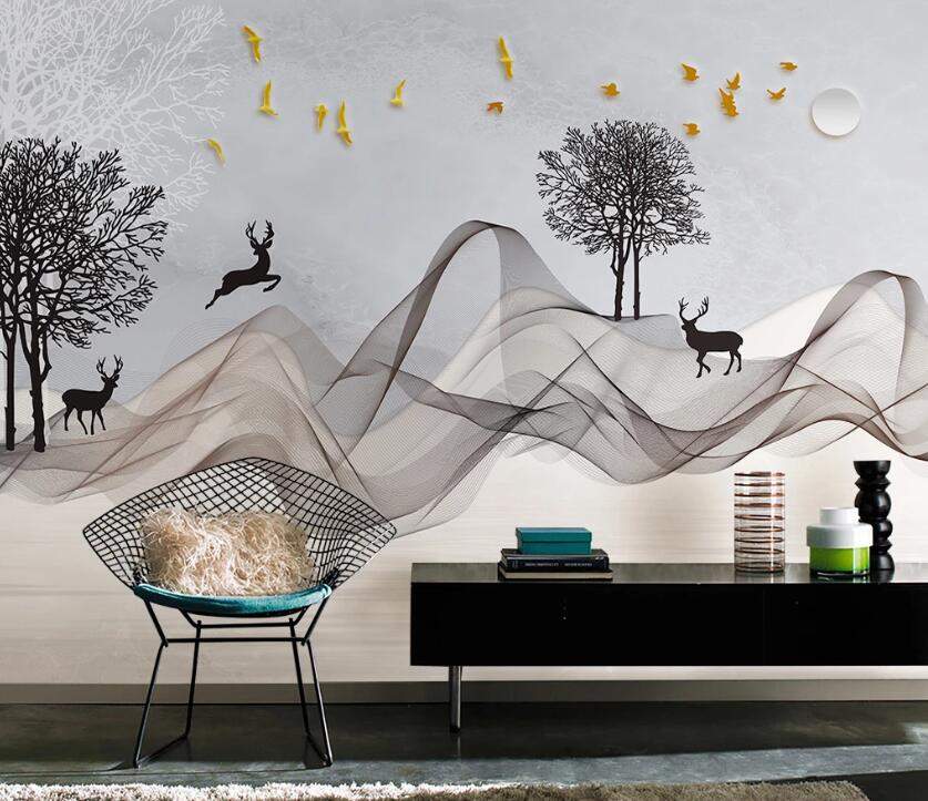 3D Jumping Deer WC2078 Wall Murals