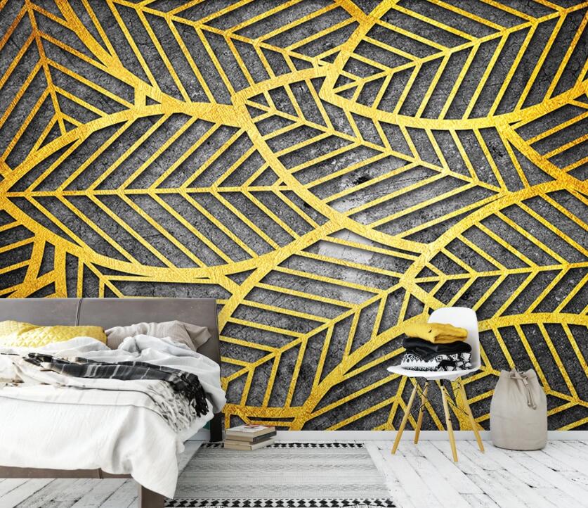 3D Golden Leaves WC2066 Wall Murals