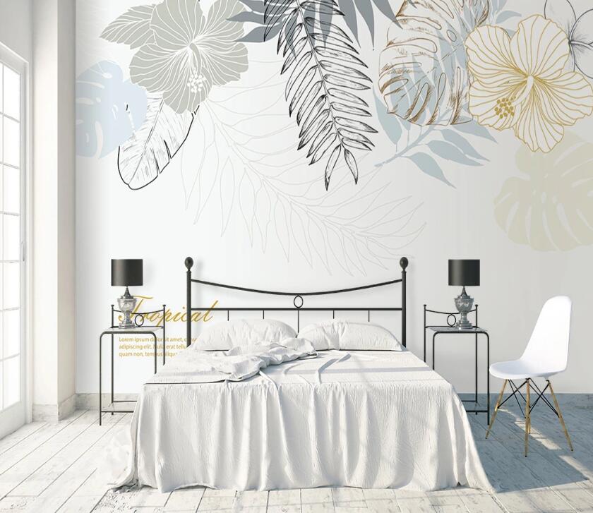 3D Sketch Leaves WC2061 Wall Murals