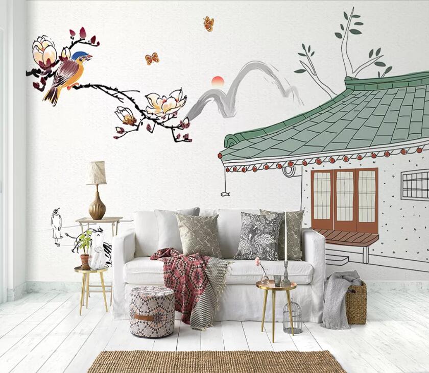 3D Tile House Bird WC2046 Wall Murals