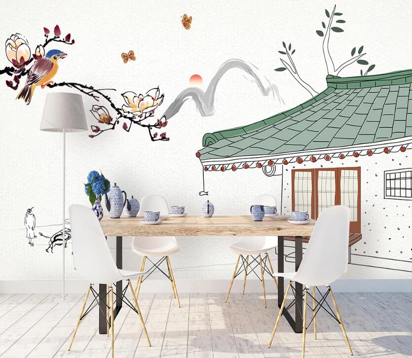 3D Tile House Bird WC2046 Wall Murals