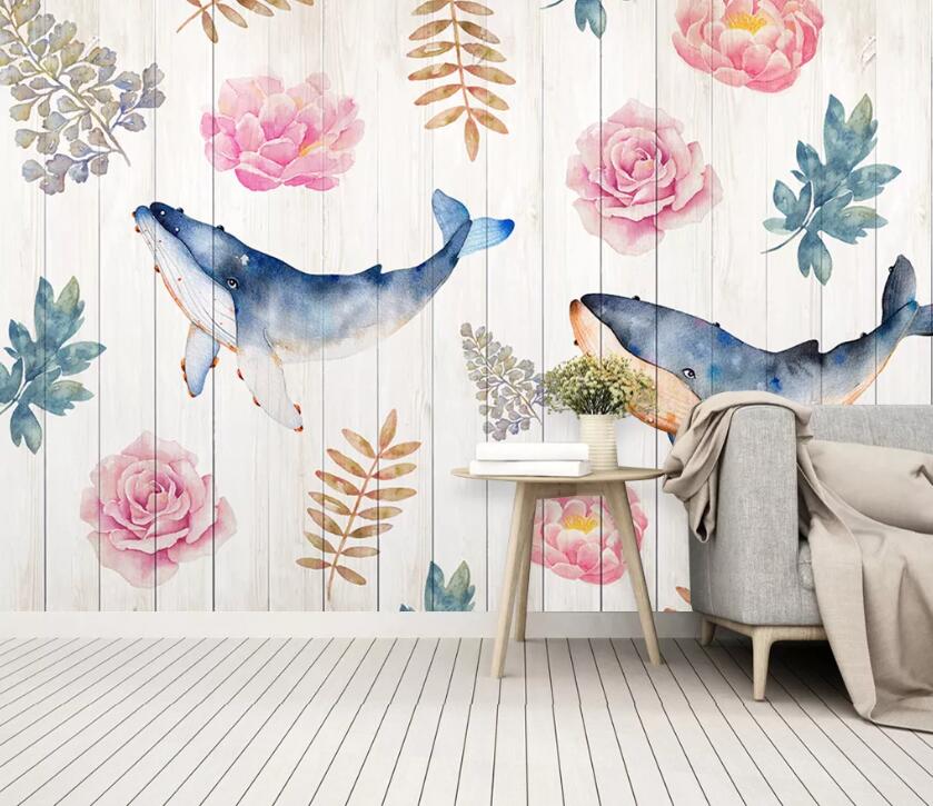 3D Flower Whale WC88 Wall Murals Wallpaper AJ Wallpaper 2 