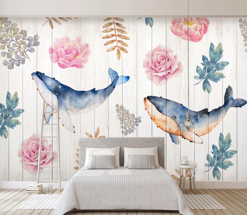 3D Flower Whale WC88 Wall Murals Wallpaper AJ Wallpaper 2 