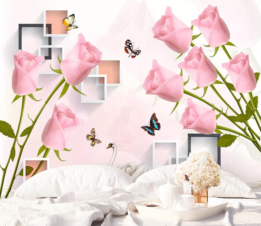 3D Pink Rose WC2016 Wall Murals