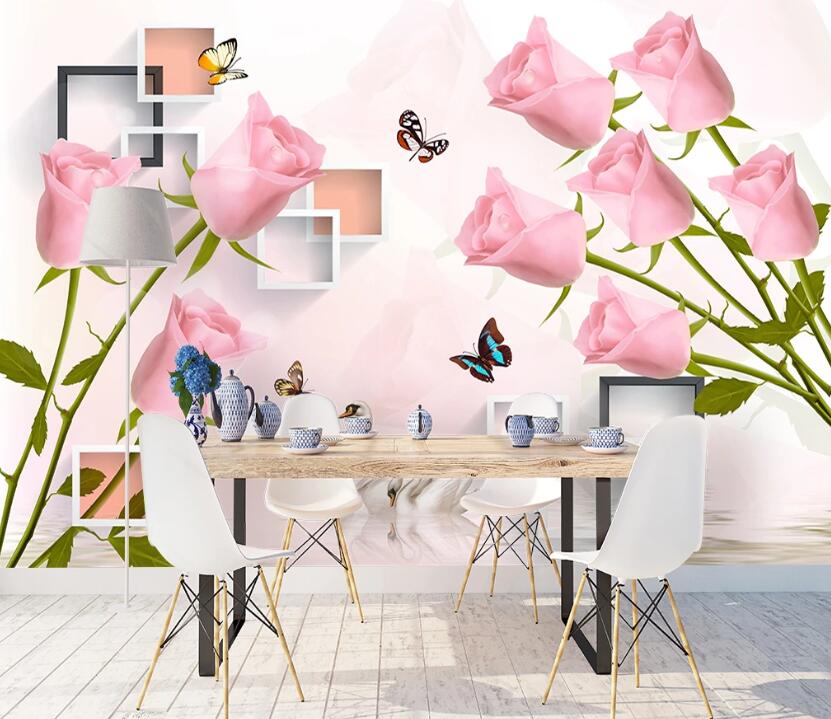 3D Pink Rose WC2016 Wall Murals