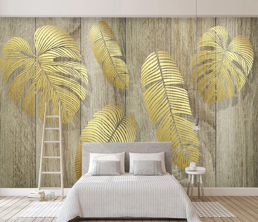 3D Golden Leaves WC56 Wall Murals Wallpaper AJ Wallpaper 2 